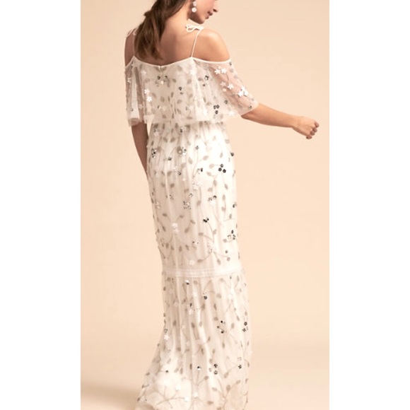 Adrianna Papell x BHLDN Faye 4 / Sm White Silver Embellished Maxi Wedding Gown - Picture 5 of 11